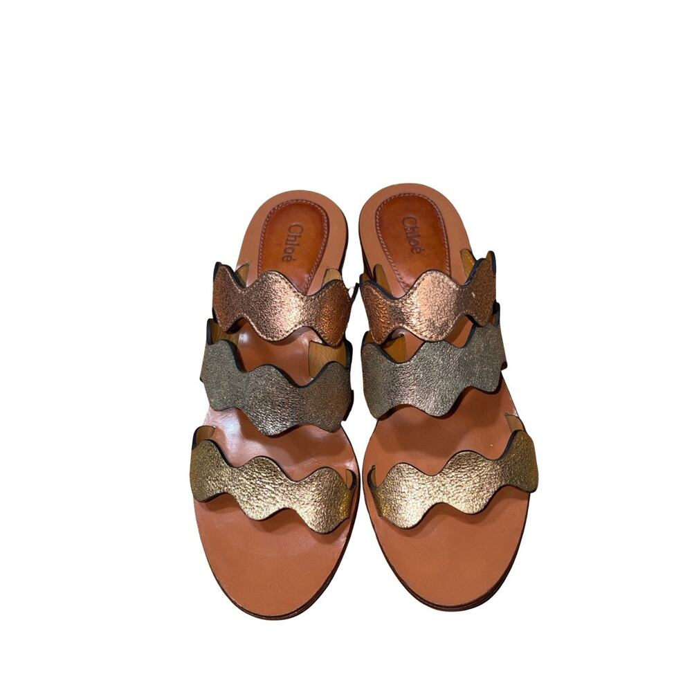 Chloé Metallic Leather Lauren Slide Sandals Size: EU 39.5 US 9
